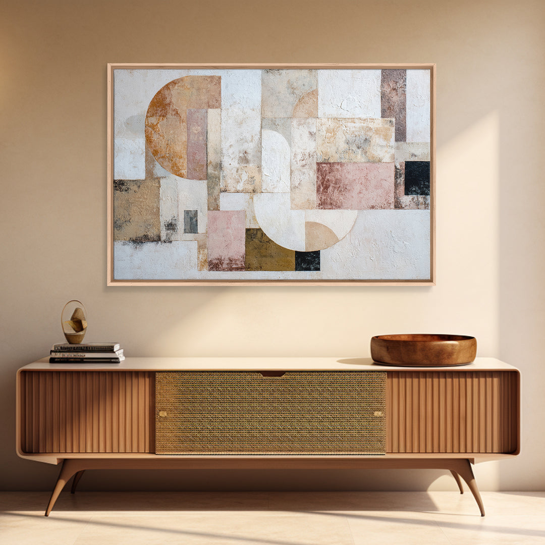Ivory White Plaster Texture Composition Framed Canvas Print, Monochrome Art, Abstract Painting, Living Room Decor, Mono, MON-3x2-81