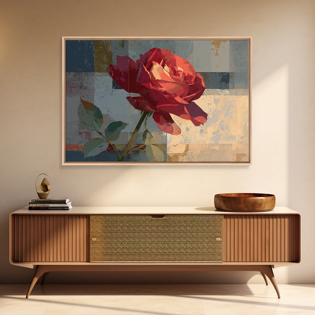 Single Red Rose Rendered Only Canvas Print, Monochrome Art, Wall Art, Living Room Decor, Fine Art, Mono, Abstract Art, MON-3x2-83