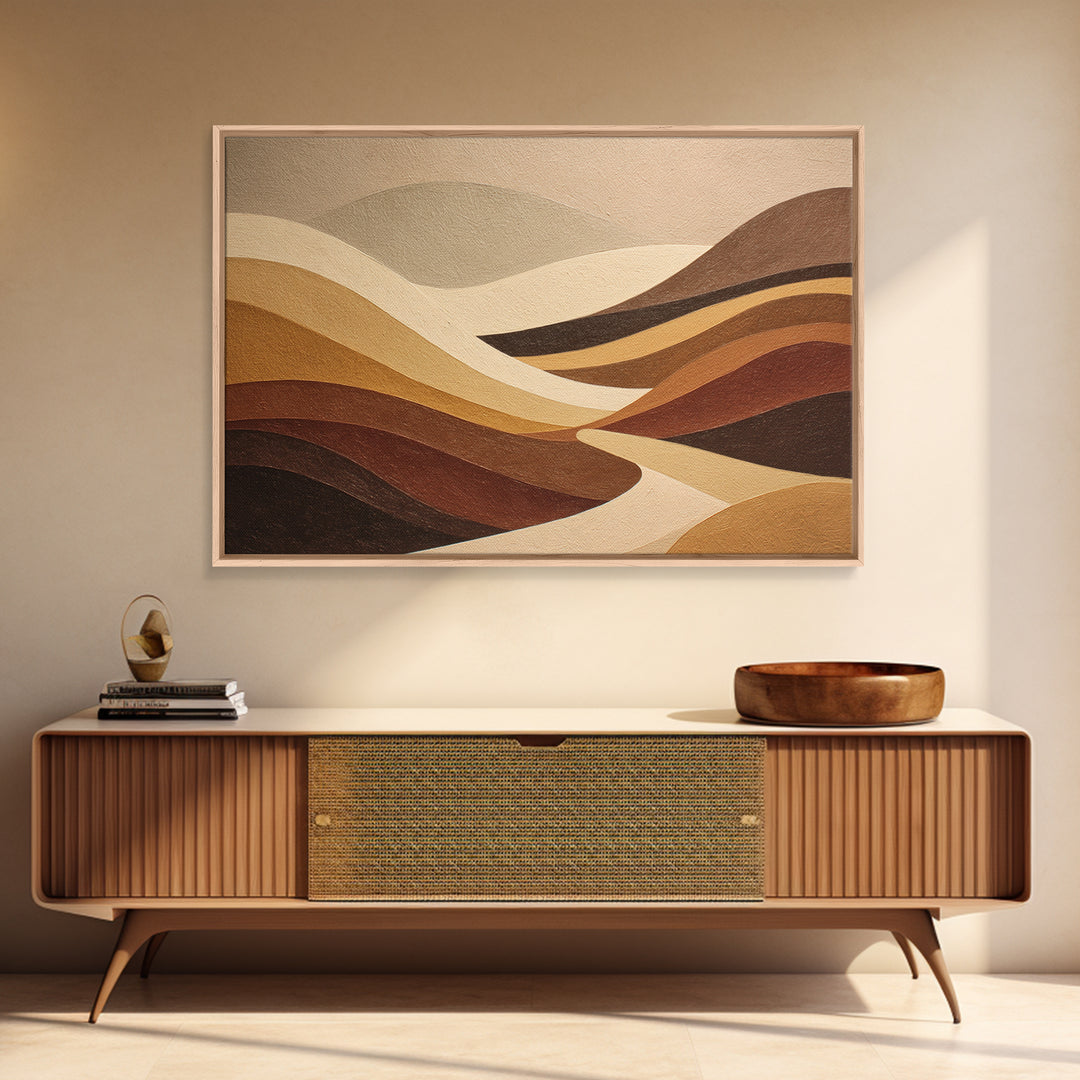 Warm Brown Desert Landscape Framed Canvas Print, Monochrome Art, Wallpaper Mural, Living Room Decor, Watercolor Art, Mono, MON-3x2-85