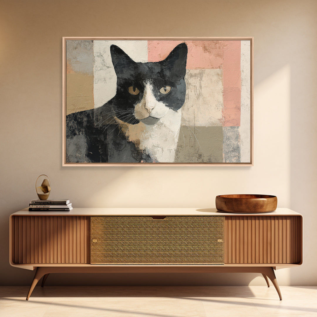 Monochrome Cat Portrait Framed Canvas Print, Monochrome Art, Modern Decor, Living Room Decor, Fine Art, Mono, Poster, MON-3x2-87