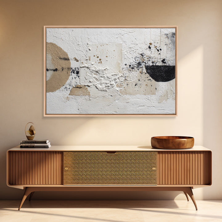 Ivory White Plaster Texture Composition Framed Canvas Print, Monochrome Art, Textured Wall Art, Living Room Decor, Mono, MON-3x2-9