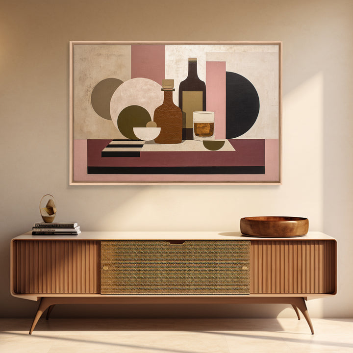 Brown Leather and Whiskey Still Life Framed Canvas Print, Monochrome Art, Minimalist Decor, Living Room Decor, Fine Art, Mono, MON-3x2-99