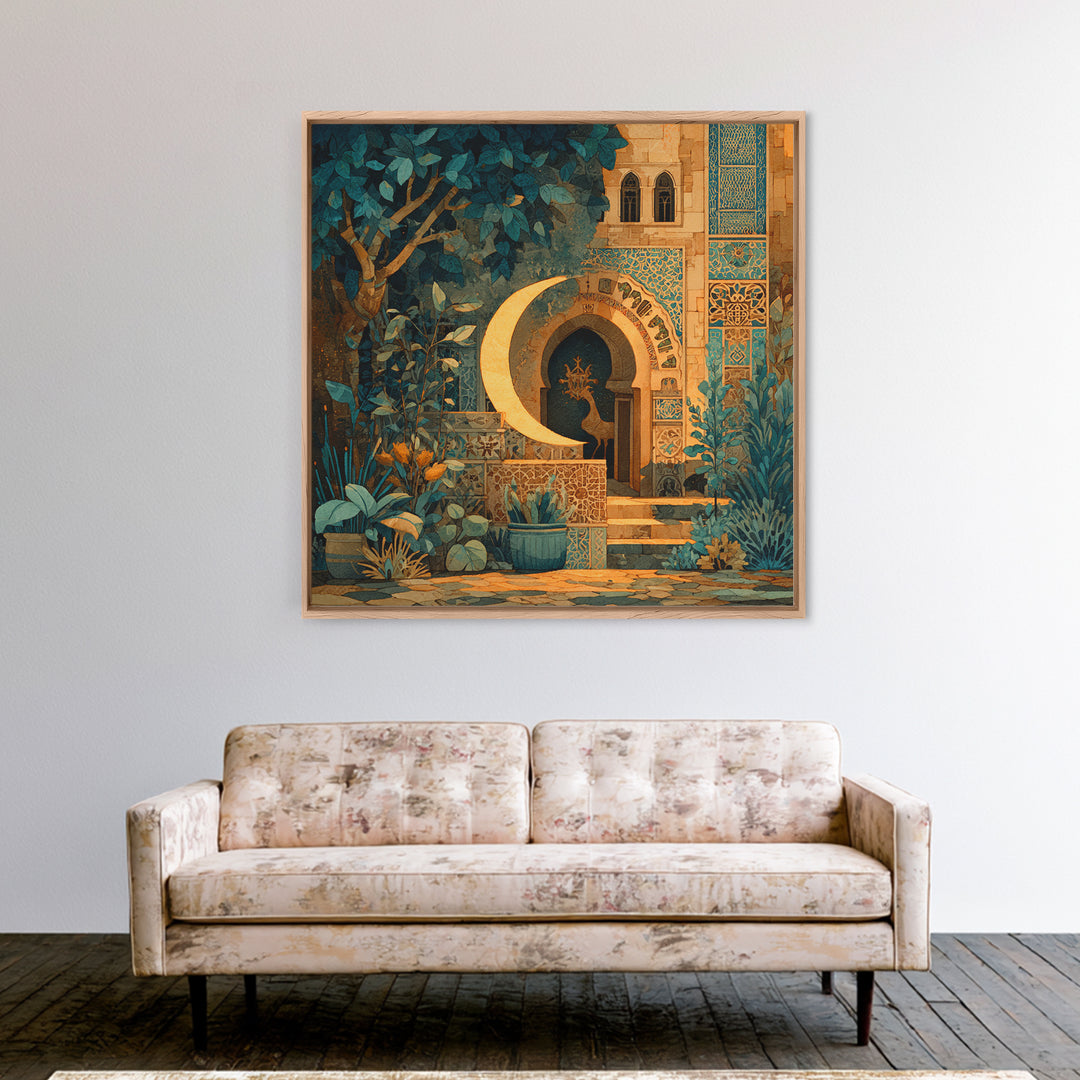 Camel Silhouette Beneath Crescent Moon Canvas Print, Moroccan Art, Digital Download Art, Living Room Decor, Fine Art, Marrakesh, MOR-1x1-35
