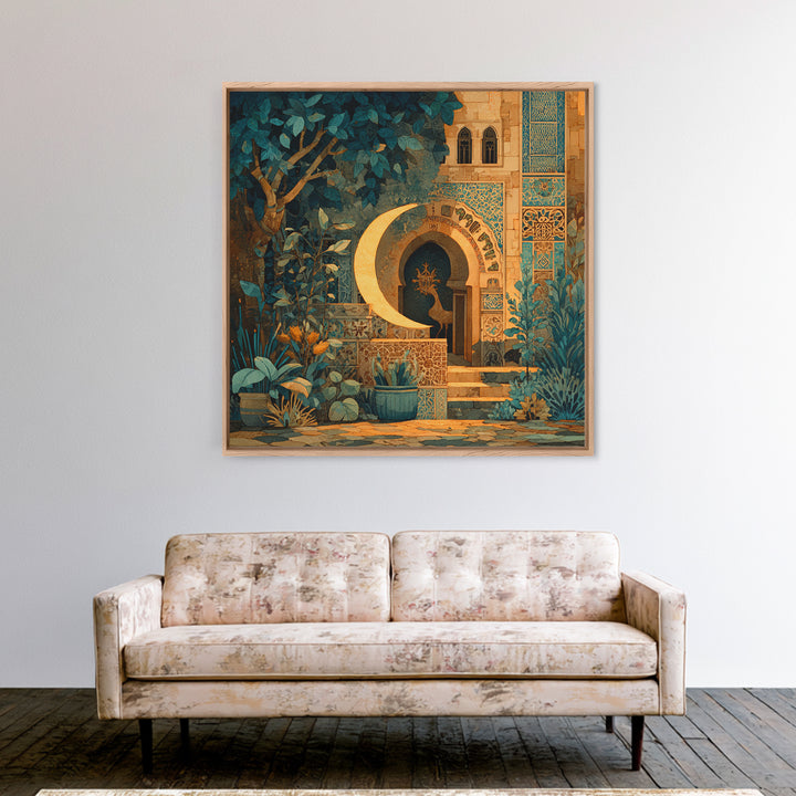 Camel Silhouette Beneath Crescent Moon Canvas Print, Moroccan Art, Digital Download Art, Living Room Decor, Fine Art, Marrakesh, MOR-1x1-35