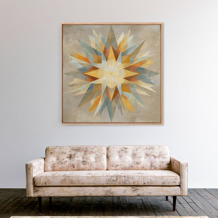 Gold Geometric Sunburst Framed Canvas Print, Moroccan Art, Living Room Decor, Oil Painting, Marrakesh 048, Set of Prints, MOR-1x1-48