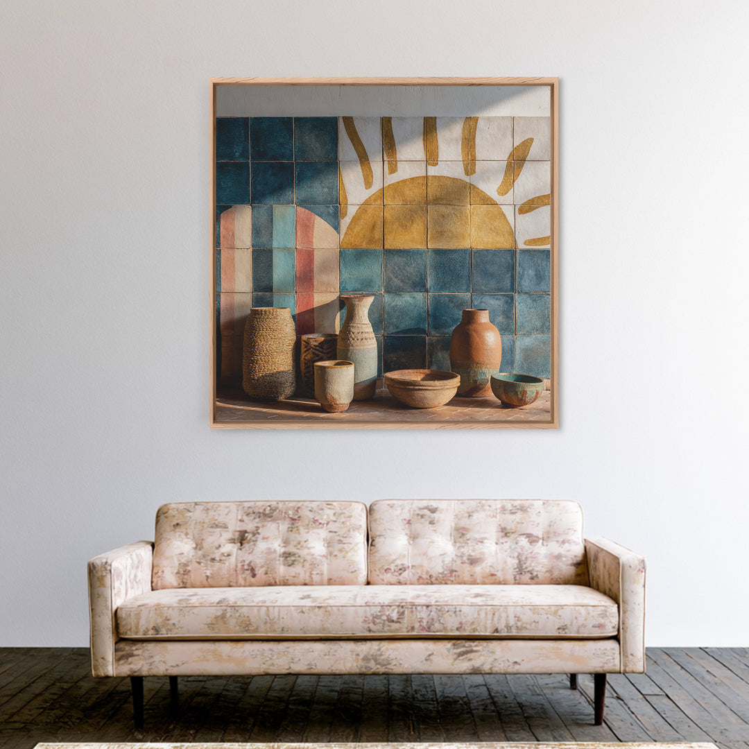 Gold Geometric Sunburst Framed Canvas Print, Moroccan Art, Moroccan Decor, Living Room Decor, Fine Art, Marrakesh, MOR-1x1-72