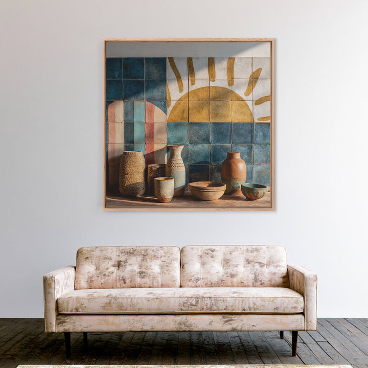 Gold Geometric Sunburst Framed Canvas Print, Moroccan Art, Moroccan Decor, Living Room Decor, Fine Art, Marrakesh, MOR-1x1-72