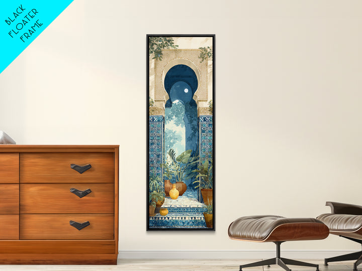 Moroccan Arch Framing a Moonlit Sky Framed Canvas Print, Moroccan Art, Printable, Living Room Decor, Fine Art, Marrakesh, MOR-1x3-4