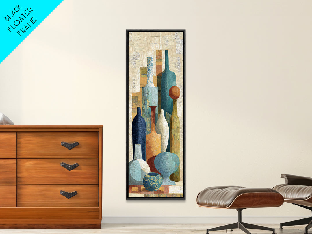 Blue City Alley Rendered as Painterly Shapes Framed Canvas Print, Moroccan Art, Wall Art, Living Room Decor, Abstract Art, MOR-1x3-66