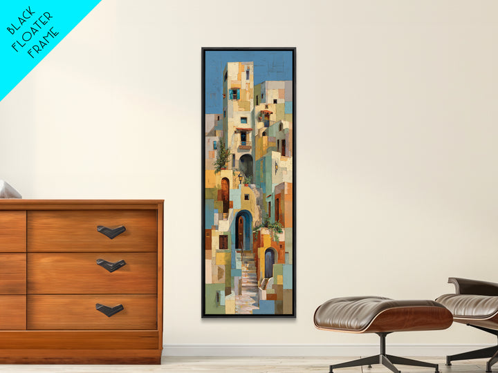 Blue City Alley Rendered as Painterly Shapes Canvas Print, Moroccan Art, Digital Art, Living Room Decor, Abstract Art, MOR-1x3-90