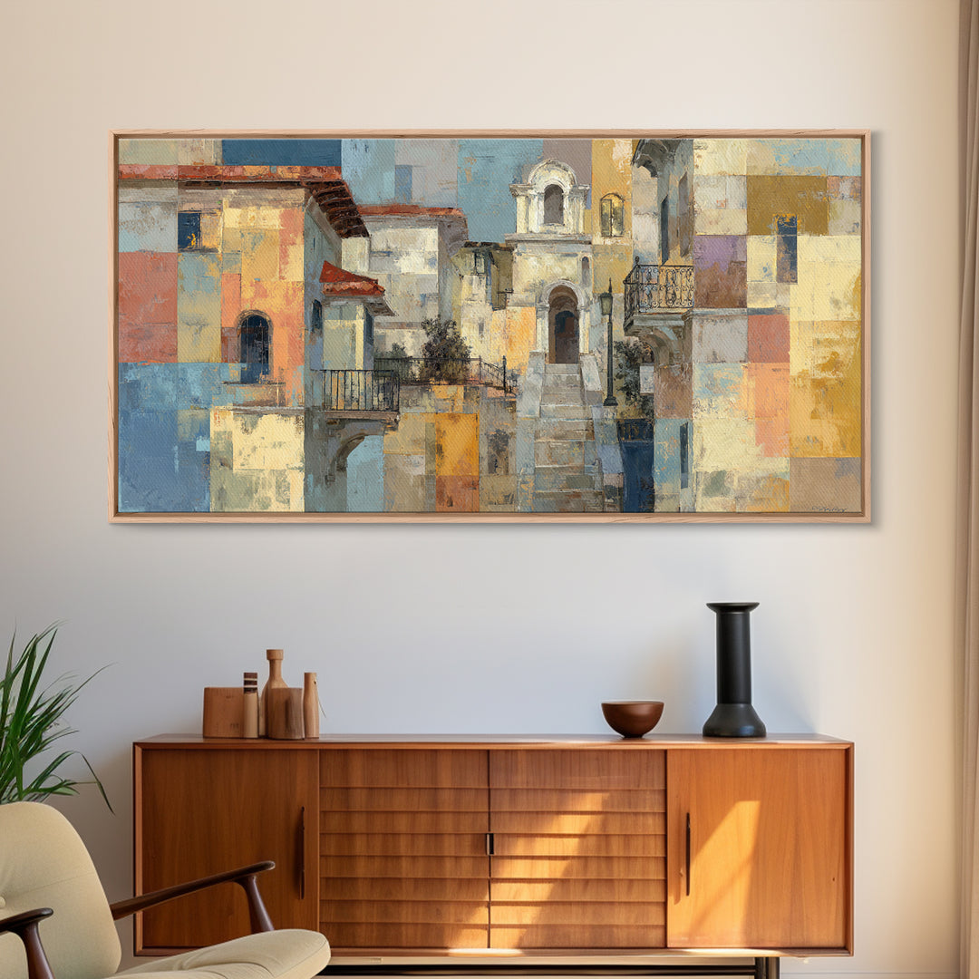 Blue City Alley Rendered as Painterly Shapes Canvas Print, Moroccan Art, Art, Living Room Decor, Fine Art, Marrakesh, MOR-2x1-2