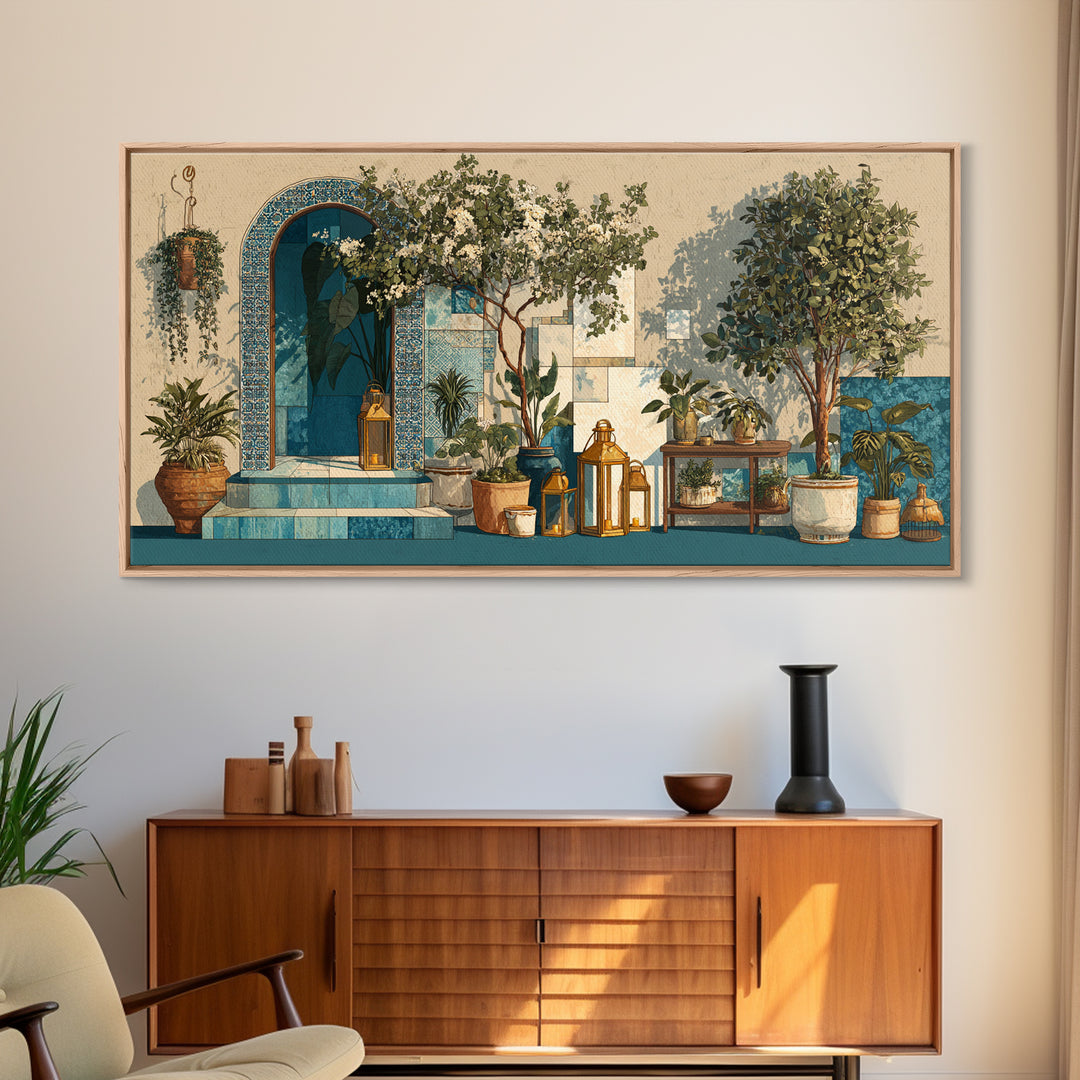 Brass Lantern Still Life Casting Lace Shadows Canvas Print, Moroccan Art, Boho Decor, Living Room Decor, Marrakesh, MOR-2x1-29
