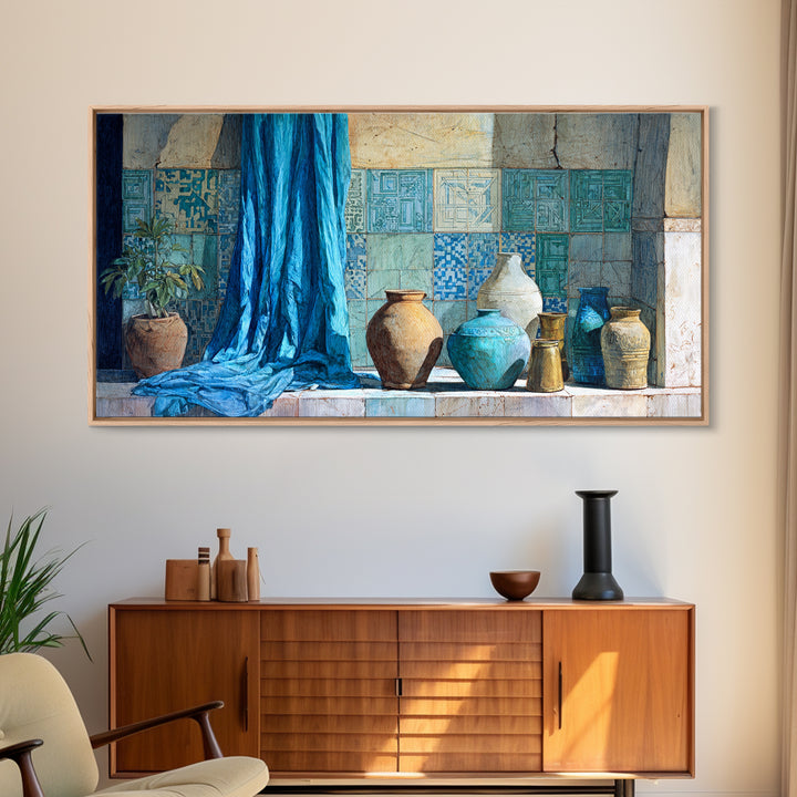 Tuareg Blue Scarf Portrait Framed Canvas Print, Moroccan Art, Contemporary Art, Living Room Decor, Fine Art, Marrakesh, MOR-2x1-38