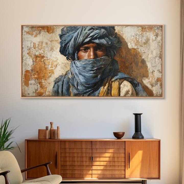 Tuareg Blue Scarf Portrait Canvas Print, Moroccan Art, Living Room Decor, Oil Painting, Marrakesh 162, Set of Prints, MOR-2x1-62