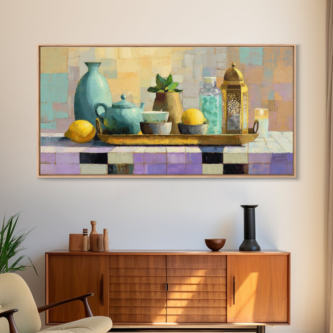 Moroccan Tea Set Framed Canvas Print, Moroccan Art, Gallery Wall Set, Living Room Decor, Oil Painting, Marrakesh, MOR-2x1-96