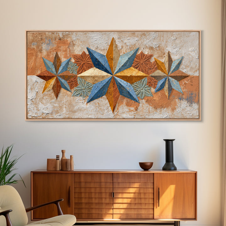 Geometric Star Motif Framed Canvas Print, Moroccan Art, Neutral Wall Art, Living Room Decor, Abstract Art, Marrakesh, MOR-2x1-97