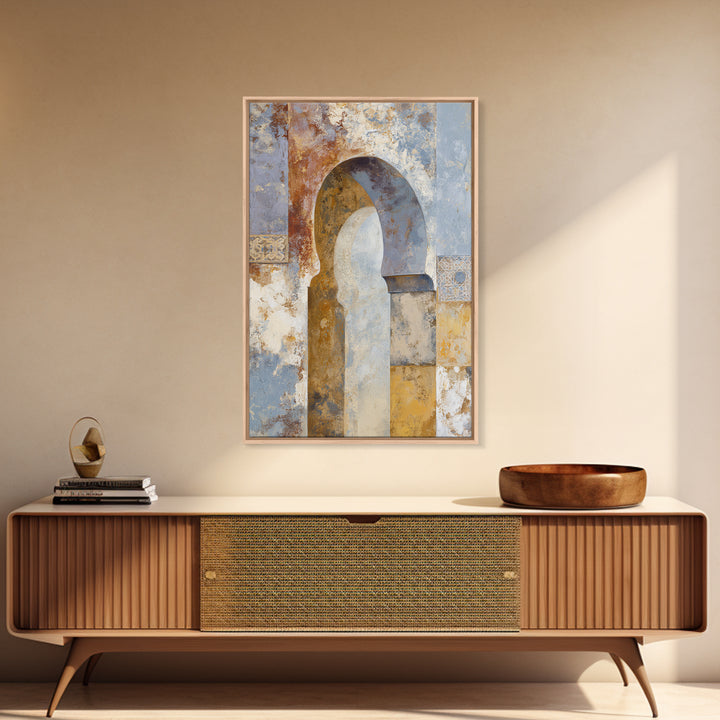 Moroccan Arch Framing a Moonlit Sky Framed Canvas Print, Moroccan Art, Contemporary Art, Living Room Decor, Fine Art, Marrakesh, MOR-2x3-24