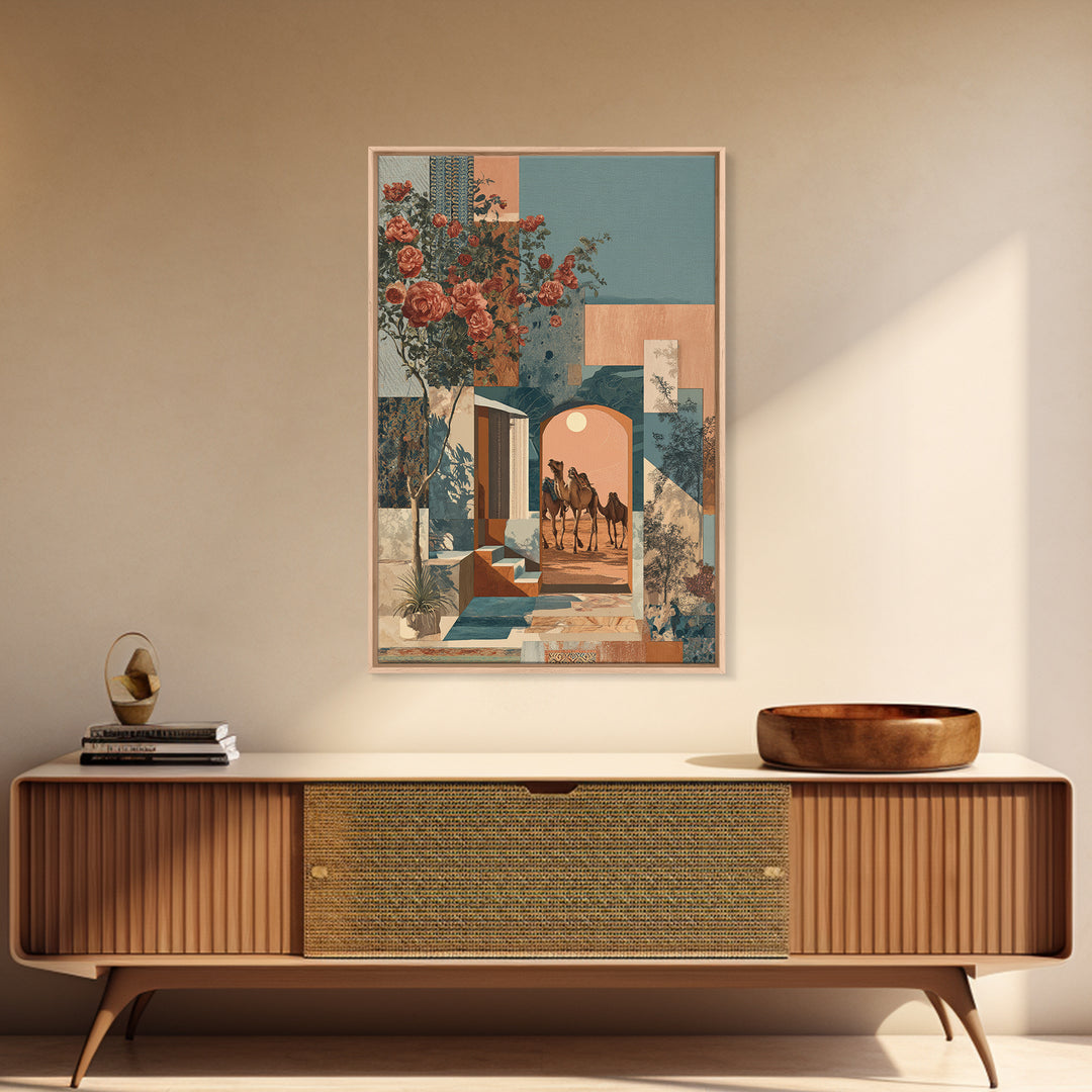 Desert Camel Caravan Framed Canvas Print, Moroccan Art, Room Decor, Living Room Decor, Fine Art, Marrakesh, Printable Wall Art, MOR-2x3-83