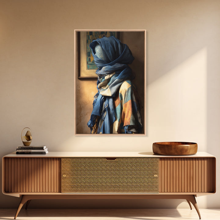 Tuareg Blue Scarf Portrait Framed Canvas Print, Moroccan Art, Modern Wall Art, Living Room Decor, Fine Art, Marrakesh, MOR-2x3-98