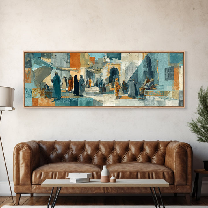 Tuareg Blue Scarf Portrait Framed Canvas Print, Moroccan Art, Living Room Decor, Marrakesh, Travel Poster, Map Wall Art, MOR-3x1-10