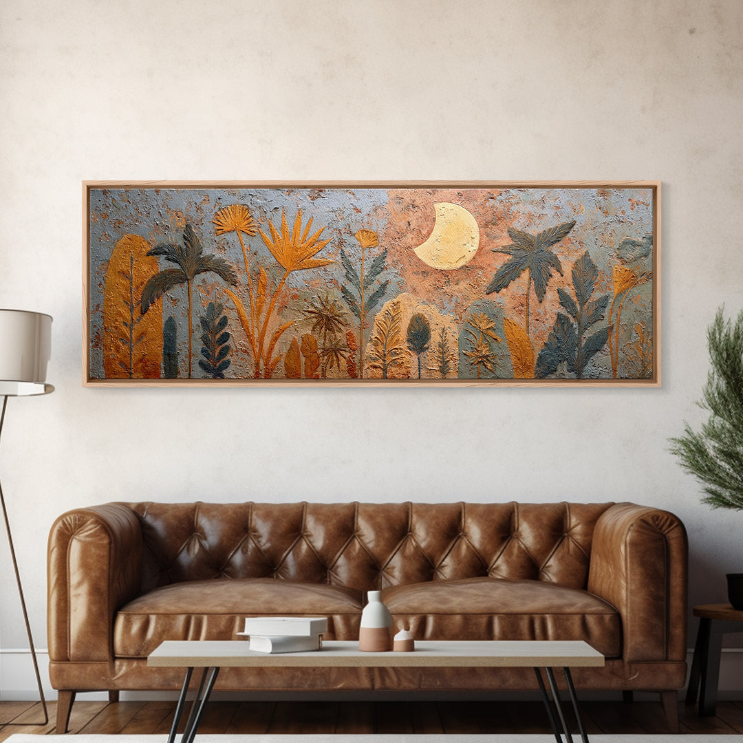 Camel Silhouette Beneath Crescent Moon Canvas Print, Moroccan Art, Luxury Decor, Living Room Decor, Fine Art, Marrakesh, MOR-3x1-3