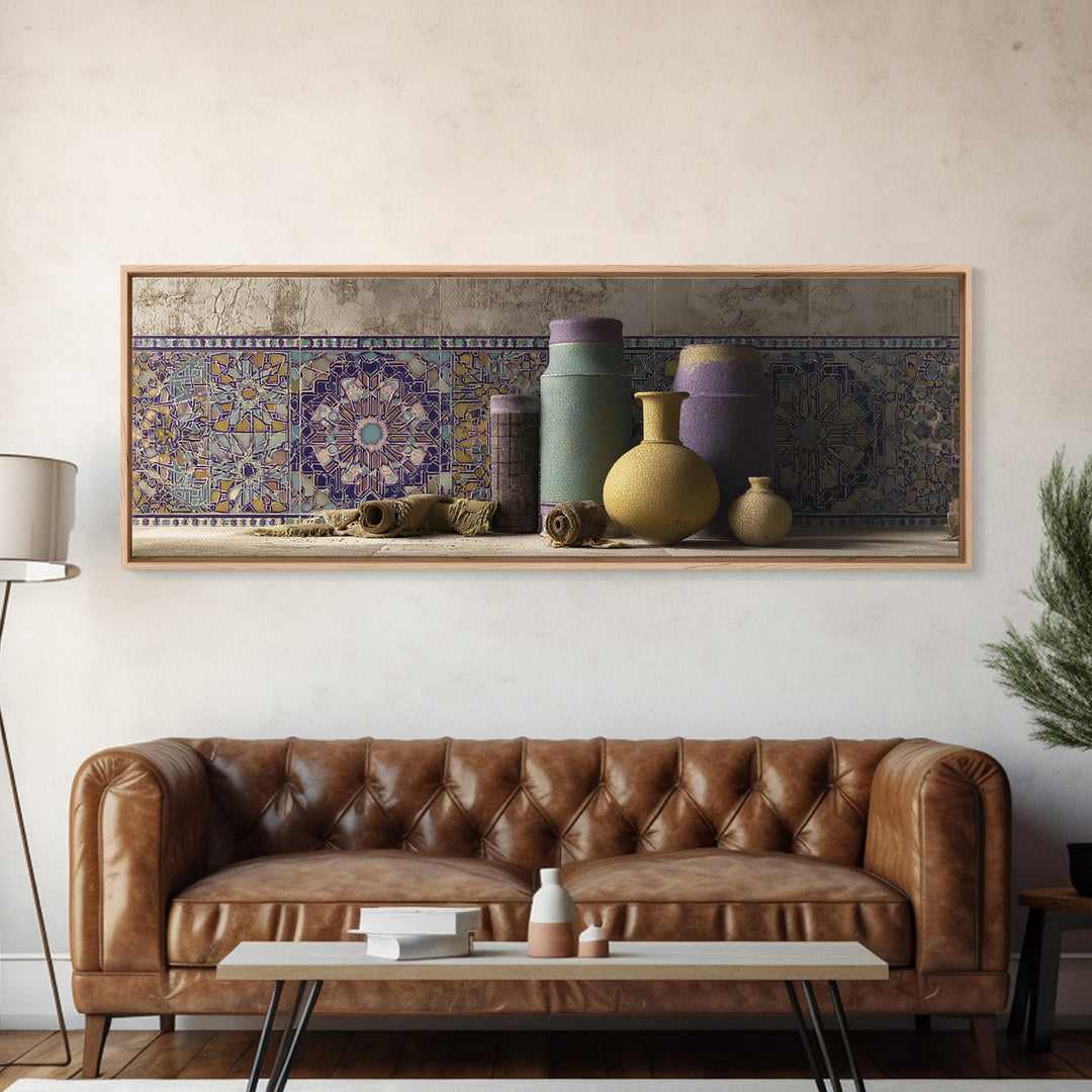 Islamic Geometric Rosette Framed Canvas Print, Moroccan Art, Contemporary Art, Living Room Decor, Fine Art, Marrakesh, MOR-3x1-52