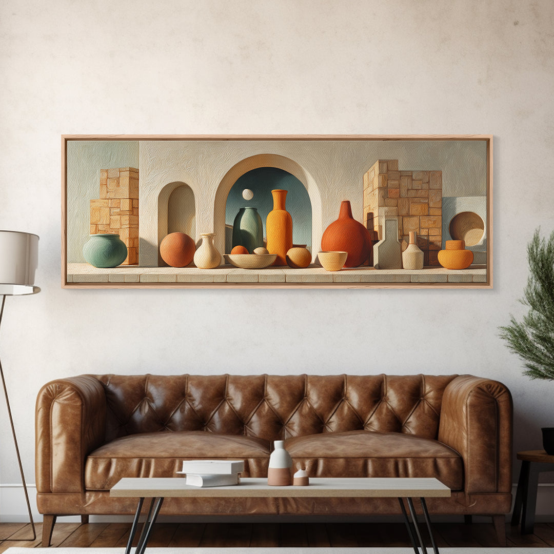 Moroccan Arch Framing a Moonlit Sky Framed Canvas Print, Moroccan Art, Wall Art, Living Room Decor, Fine Art, Marrakesh, MOR-3x1-56