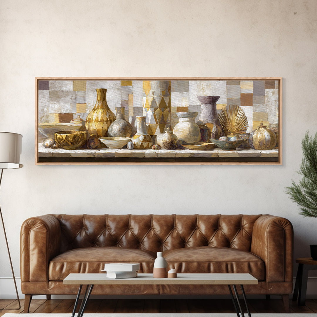 Gold Geometric Sunburst Framed Canvas Print, Moroccan Art, Textured Painting, Living Room Decor, Fine Art, Marrakesh, MOR-3x1-64