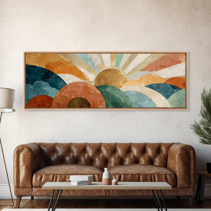 Gold Geometric Sunburst Canvas Print, Moroccan Art, Art, Living Room Decor, Fine Art, Marrakesh, Modern Wall Art, Boho Decor, MOR-3x1-88