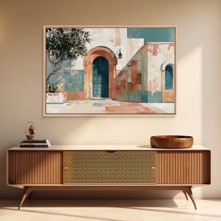 Arched Doorway with Lantern Glow and Patterned Canvas Print, Moroccan Art, Ramadan Decor, Living Room Decor, Marrakesh, MOR-3x2-30
