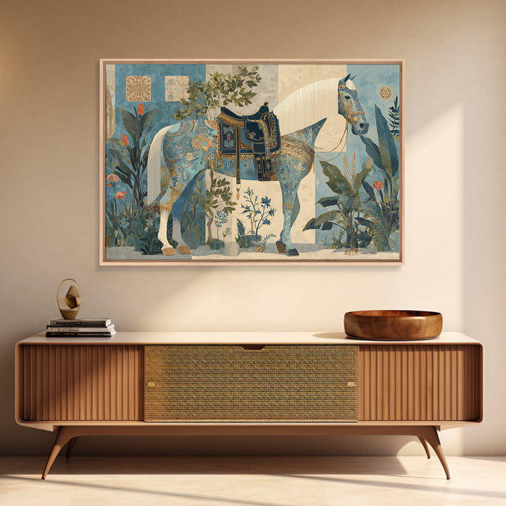 Ornate Horse with Decorative Saddle Canvas Print, Moroccan Art, Digital Art, Living Room Decor, Marrakesh, Living Room Rug, MOR-3x2-51