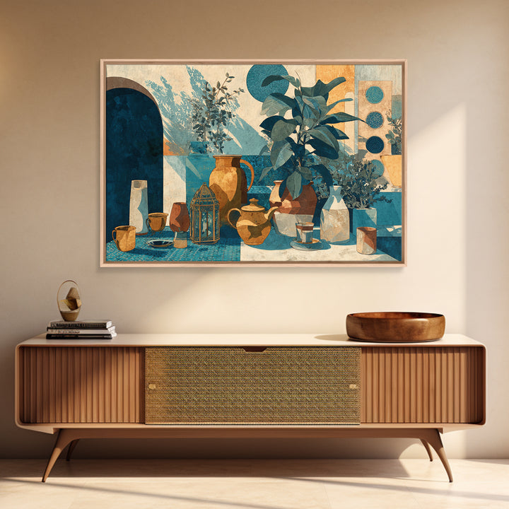 Brass Lantern Still Life Casting Lace Shadows Canvas Print, Moroccan Art, Luxury Decor, Living Room Decor, Oil Painting, MOR-3x2-61