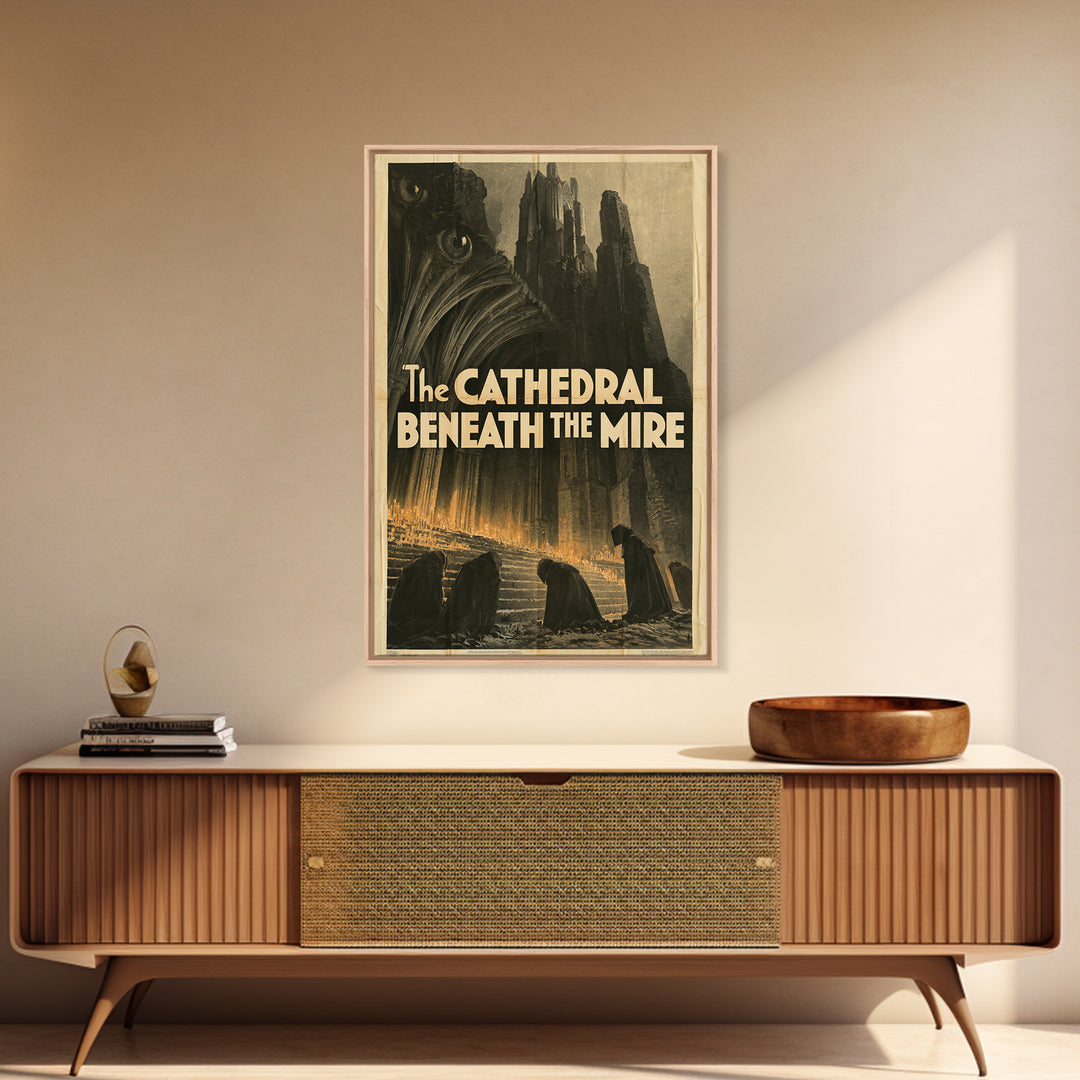 The Cathedral Beneath The Mire, English Language Horror Movie Poster, 1930s Horror Art, Gothic Cinema Wall Art, Canvas Print