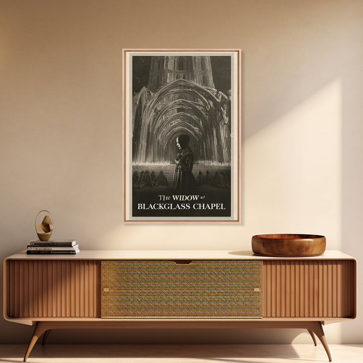 The Widow At Blackglass Chapel, English Language Horror Movie Poster, Gothic Engraving Art, Retro Horror Movie Art, Canvas Print