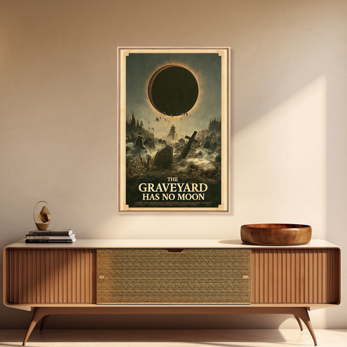 The Graveyard Has No Moon, English Language Horror Movie Poster, Gothic Nightmare Art, Retro Horror Movie Art, Framed Canvas Print