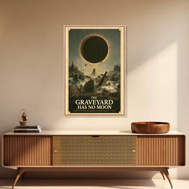 The Graveyard Has No Moon, English Language Horror Movie Poster, Gothic Nightmare Art, Retro Horror Movie Art, Framed Canvas Print