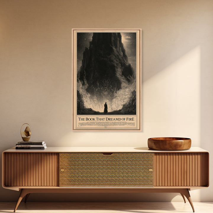 The Book That Dreamed Of Fire, English Language Horror Movie Poster, Gothic Engraving Art, Gothic Cinema Wall Art, Framed Canvas Print
