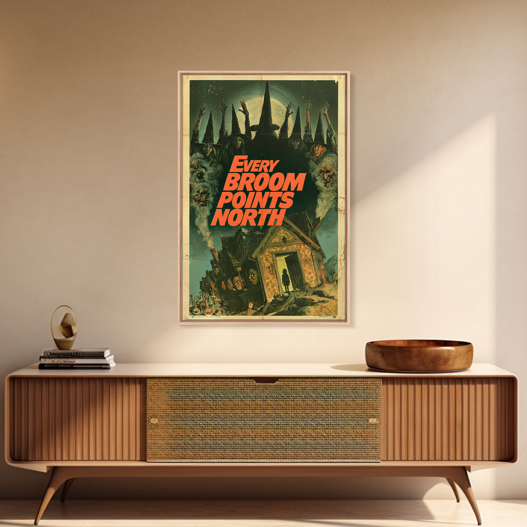 Every Broom Points North, English Language Horror Movie Poster, 1970s Horror Art, Retro Horror Movie Art, Framed Canvas Print