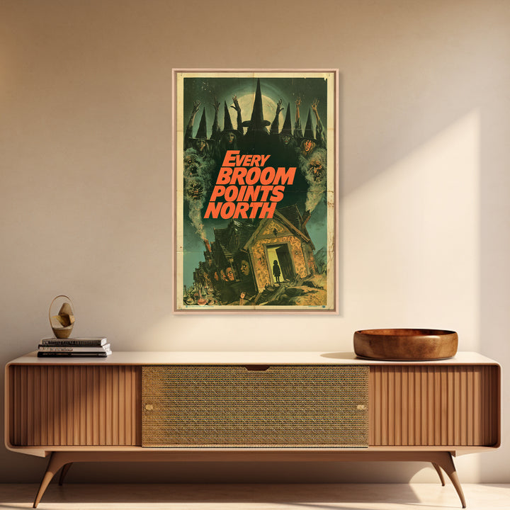 Every Broom Points North, English Language Horror Movie Poster, 1970s Horror Art, Retro Horror Movie Art, Framed Canvas Print