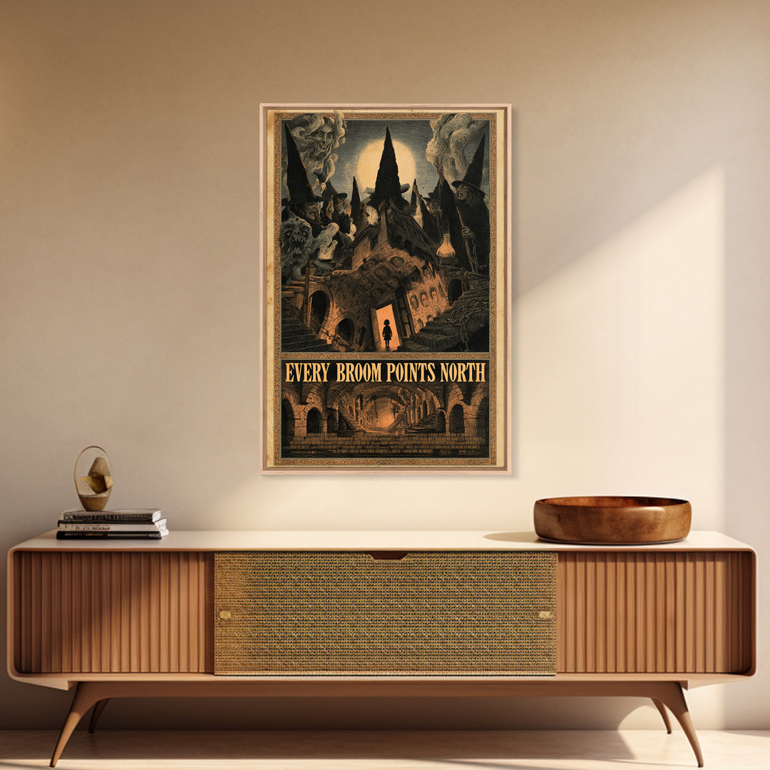 Every Broom Points North, English Language Horror Movie Poster, Architectural Etching Art, Cult Horror Poster, Canvas Print