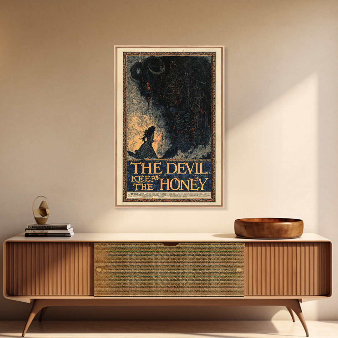 The Devil Keeps The Honey, English Language Horror Movie Poster, Stained Glass Gothic Art, Classic Monster Poster, Canvas Print