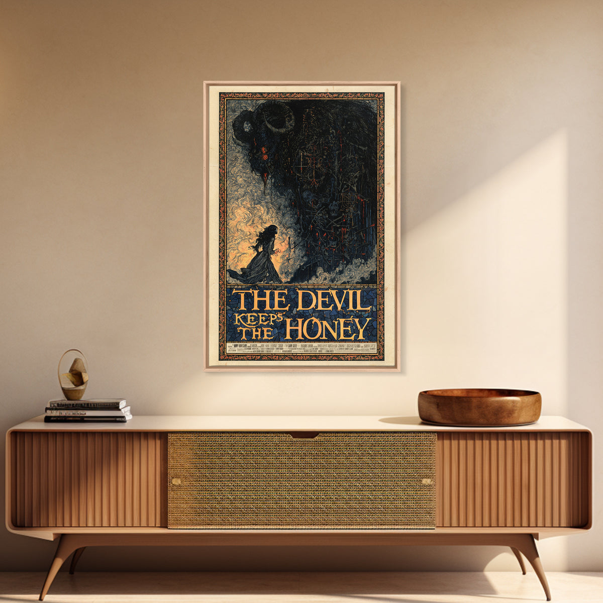 The Devil Keeps The Honey, English Language Horror Movie Poster, Stained Glass Gothic Art, Classic Monster Poster, Canvas Print