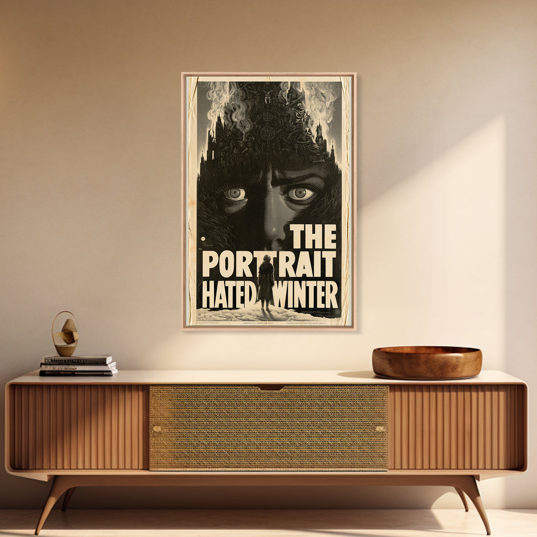 The Portrait That Hated Winter, English Language Horror Movie Poster, 1930s Horror Art, Gothic Cinema Wall Art, Framed Canvas Print