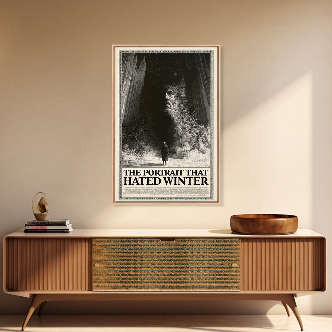 The Portrait That Hated Winter, English Language Horror Movie Poster, Gothic Engraving Art, Retro Horror Movie Art, Framed Canvas Print