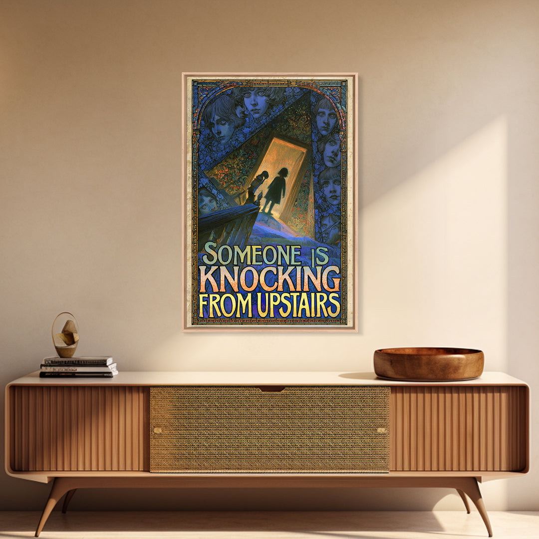 Someone Is Knocking From Upstairs, English Language Horror Movie Poster, Stained Glass Gothic Art, Classic Monster Poster, Canvas Print