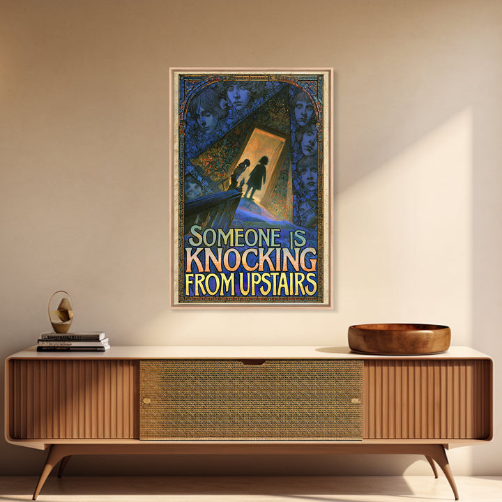 Someone Is Knocking From Upstairs, English Language Horror Movie Poster, Stained Glass Gothic Art, Classic Monster Poster, Canvas Print