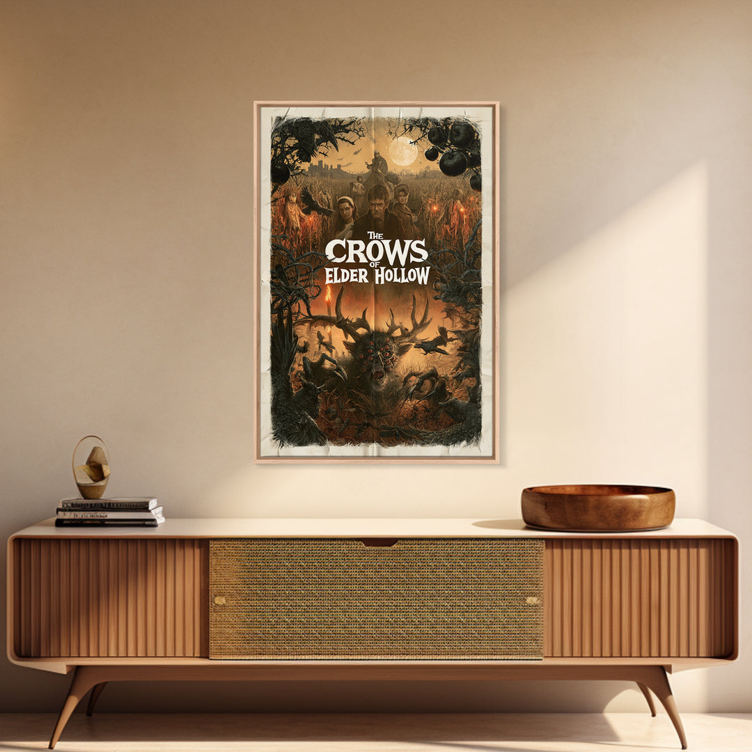 The Crows Of Elder Hollow, English Language Horror Movie Poster, 1960s Horror Art, Gothic Cinema Wall Art, Framed Canvas Print