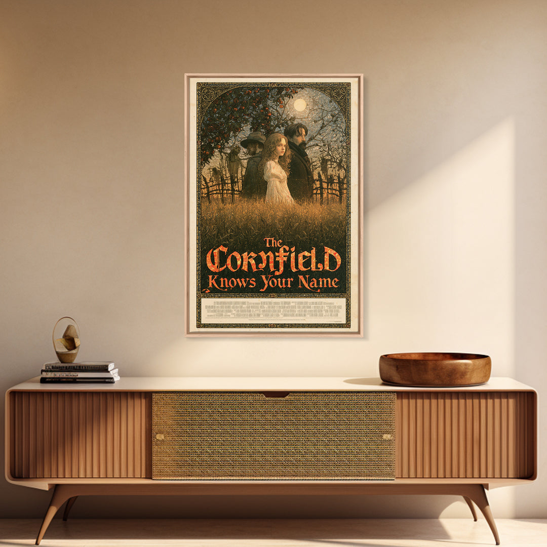 The Cornfield Knows Your Name, English Language Horror Movie Poster, Stained Glass Gothic Art, Classic Monster Poster, Canvas Print