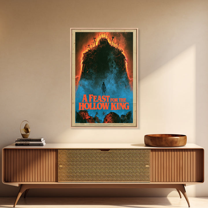 A Feast For The Hollow King, English Language Horror Movie Poster, 1980s Vhs Nightmare Cover Inspired Art, Cult Horror Poster