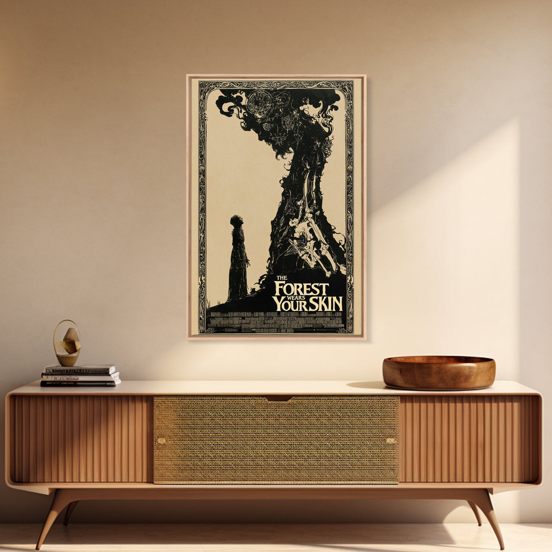 The Forest Wears Your Skin, English Language Horror Movie Poster, Decadent Line Art, Retro Horror Movie Art, Framed Canvas Print